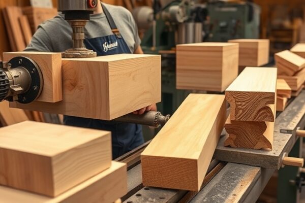 Four-side moulder processing solid timber into profiled furniture components