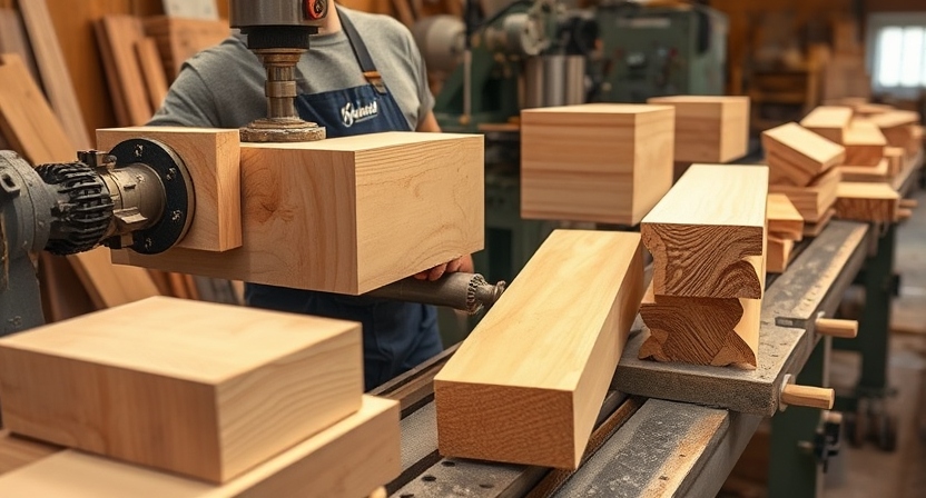 Four-side moulder processing solid timber into profiled furniture components