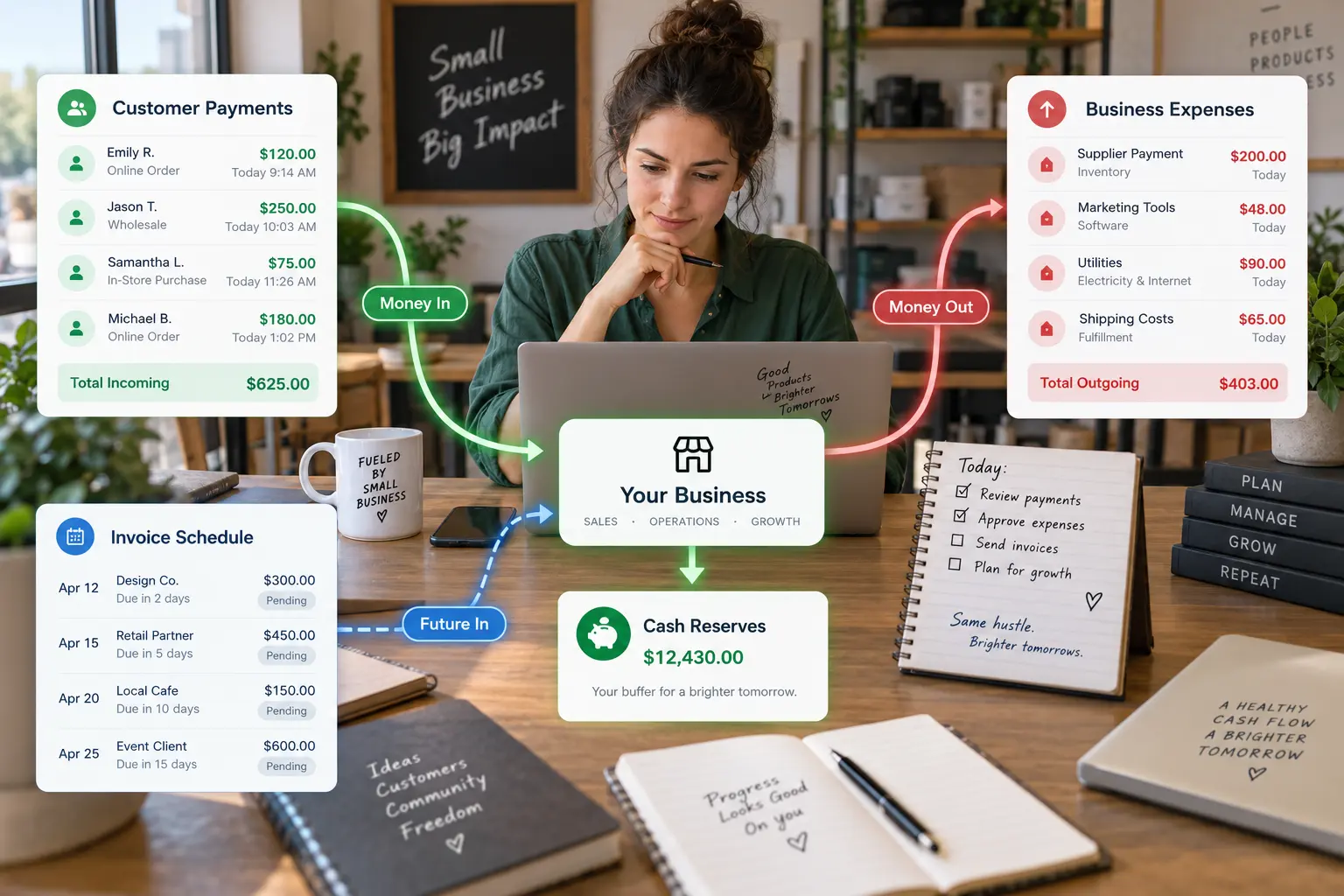 Small business owner reviewing ways to improve small business cash flow